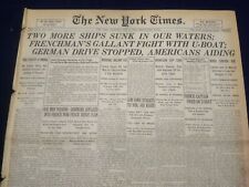 1918 JUNE 6 NEW YORK TIMES - TWO MORE SHIPS SUNK IN OUR WATERS - NT 9079 picture