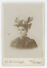 Antique Circa 1880s Cabinet Card Beautiful Woman Stunning Fancy Hat Topeka, KS picture