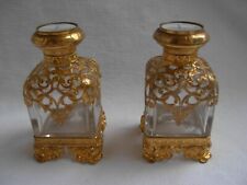 PAIR OF ANTIQUE FRENCH GILT BRASS CRYSTAL PERFUME BOTTLES,NAPOLEON III PERIOD. picture