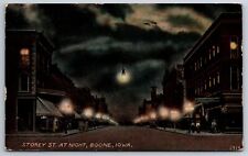Boone Iowa~Storey Street Night Lights~Downtown Hardware Store~1913 Postcard picture