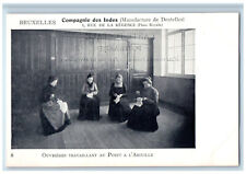 c1950's Workers Working at Needle Stitch Lace Factory Brussels Belgium Postcard picture