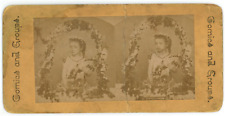 c1890's Comics & Groups Stereoview Card Adorable Little Girl With Sprint Flowers picture