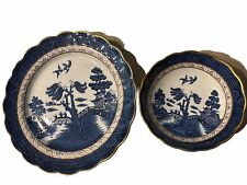 REAL OLD WILLOW BOOTHS 10.5 &5” Porcelain Dish X2 England White Blue Gold A8025 picture