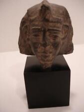 Ancient Egyptian Black Schist Slate Stone Head Carved Mounted Statue with Stand picture