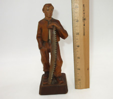 Vtg Hand Carved Wooden Swiss Made Figure Wood Cutter Logger Man with Saw picture