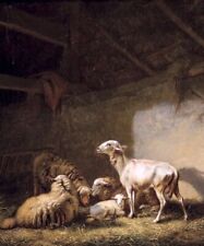 Art Oil painting Sheep-in-a-Stable-Eugene-Verboeckhoven-Oil-Painting-art picture