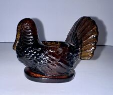 Vintage Amber Glass Thanksgiving Turkey Toothpick Match Holder picture