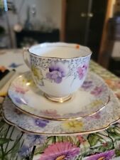 Roslyn Bone China Sweet Pea Teacup With Saucer And Bread Plate Made In England picture