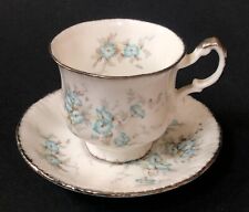 Paragon Fleurette Tea Cup and Saucer Blue Flower Silver Trim Waranty England picture