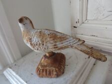 FABULOUS Old Vintage Cast Iron Garden BIRD Statue Time Worn WHITE & Rusty picture