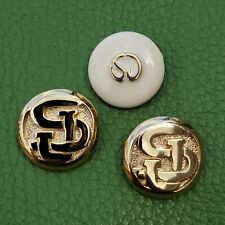 3 Vintage St. John Round Gold Cream Enamel SJ Logo Replacement Buttons picture