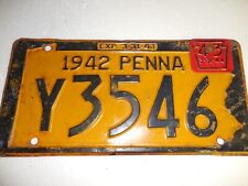 Vintage 1942~tag '43 PA./PENNA. License Plate  # Y3546~EXPIRED COLLECTORS L##K picture