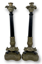 19th Century Candlesticks Set of 2 Napoleon III Bronze Brass Claw Feet 16