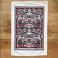 Clifton Fred Magenta Tea Towel Tlingit Totem Tribal Art Canada VTG Red Black picture