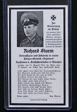 WWII German Sterbebild Card Richard Sturm Sgt. & Off. Candidate August 11, 1944 picture