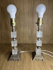 2 Vintage 1972 Gim French Cut Glass & Brass Finish Table Lamps Pair 12” Elegant picture