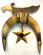 Great Large Antique Masonic Brass, Horn & Jewel Pinback Chest Gorget 9