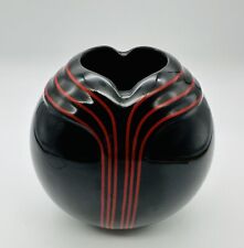 Vintage 1980s Art Deco Style Bud Vase Black Red Stripes TOYO Japan Porcelain picture