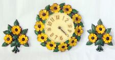 Vintage Sexton Yellow Metal Wall Cast & Clock Flowers Hanging Decor Set picture