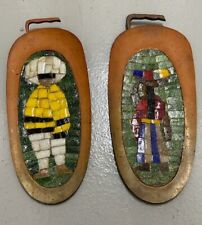 2 Vintage 1950s Salvador Teran Brass & Glass Wall Mosaic Modernist Tray Mexico picture