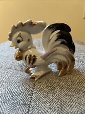 Vintage White 4” Porcelain Rooster Figurine Feather Gold Trim Umbrella picture