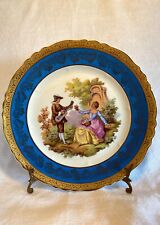 Jean Feuillade Dinner Plate Fragonard Courting Couple Scene Blue Gold VTG 1960 picture