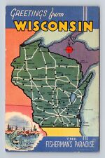 WI-Wisconsin, General Greetings Landmarks Map, Antique, Vintage Postcard picture