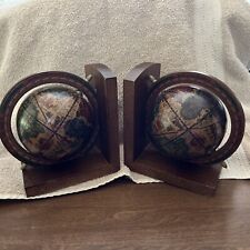 Vintage Olde World Wooden Rotating Globe Bookends Made in Italy 6