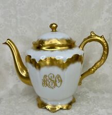 Haviland Limoges France Coffee/Tea Pot Antique  With Lid Gold Trim Bone China picture