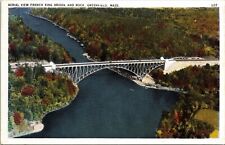 French King Bridge & Rock Greenfield Massachusetts River Aerial WB Postcard picture
