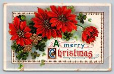 c1913 A Merry Christmas Pretty Flower Design Embossed ANTIQUE Postcard picture