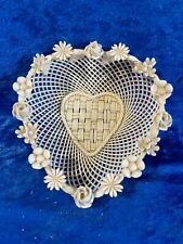 Vintage Belleek Ireland Woven Heart Shape Porcelain Bowl 6.5 x 6