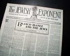 Rare Jewish Judaica Hebrew Jews w/ Vicente Blasco Ibáñez 1919 Phila. Newspaper   picture