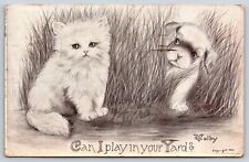 Original Old Vintage Antique Postcard Cat Dog Animals Can I Play In Your Yard picture