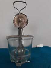 VINTAGE A&J HAND BEATER MIXER IN HEAVY GLASS JAR 16 OZ PAT APPD 1923 picture