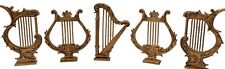 Set of 5 Vintage Musical Instruments Christmas Ornaments Harp Lyres Gold Tone picture