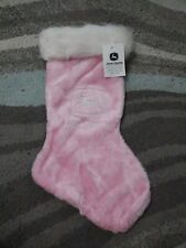 Pink and White John Deere Christmas Stocking Feaux Fur picture