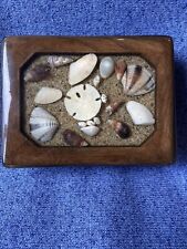 Wood & Acrylic Shells Lidded Trinket Box Vintage 1970's Rectangle Design Gifts picture