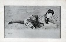 Naughty Victorian Postcard - Woman on Beach Showing Legs 