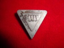 Original WW2 German tinnie badge shaped like street warning sign HALT WHW picture