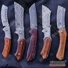 5PC DAMASK HUNTING KNIFE SET 1PC FIXED BLADE CLEAVER + 4PC POCKET CLEAVER picture