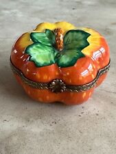 Limoges France Peint Main Chamart Squash Autumn Gourd Porcelain Trinket Box picture