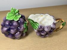 Lefton Grape Cluster 2664 Creamer and Covered Sugar Bowl Vintage 1960s picture