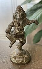Brass Dancing Lord Ganesha Elephant HeadHindu God Figure Statue 3.5” Prosperity picture