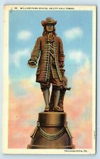 Postcard William Penn Statue on City Hall Tower, Philadelphia PA linen 1945 X84 picture