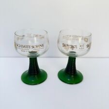 Pair of Schmitt Sohne Green Beehive Stem German Wine Glasses Gold Writing  picture