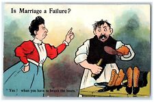 c1910's Is Marriage A Failure Cleaning Brushing Boots Posted Antique Postcard picture