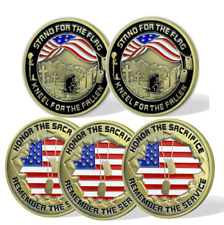 5 Pcs Military Veterans Challenge Coin - Stand for The Flag Kneel for The Fallen picture