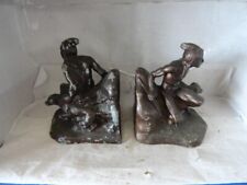 Antique Jennings Brothers Indian w/ Dog Metal Bookends picture