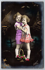 Vintage Tinted Postcard C1930 Curly Haired Girls picture